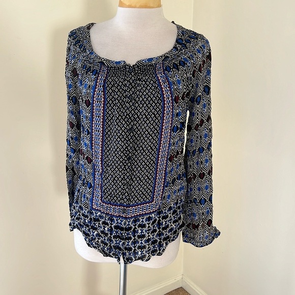 New! Lucky Brand Small blue multi long sleeve front button down blouse. - Picture 1 of 8